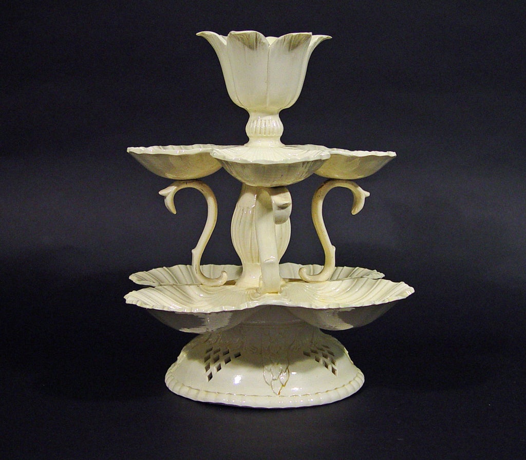 18th Century and Earlier A Rare Creamware Sweetmeat Stand