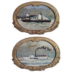 Antique A Pair of American Paintings of Boats,  The Syrius & The Comet.