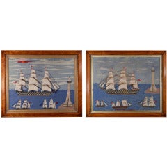 A Pair of British Sailor's Woolworks of The H.M.S Marlborough