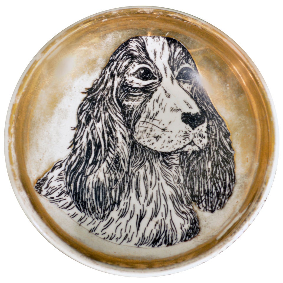 Vintage Piero Fornasetti Dish or Dog Bowl Decorated with a Cocker Spaniel