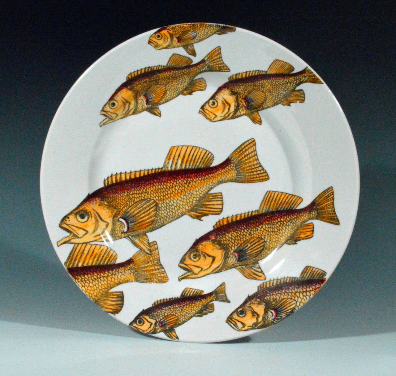 Italian Set of Six Rare Piero Fornasetti Fish Plates, Pesci