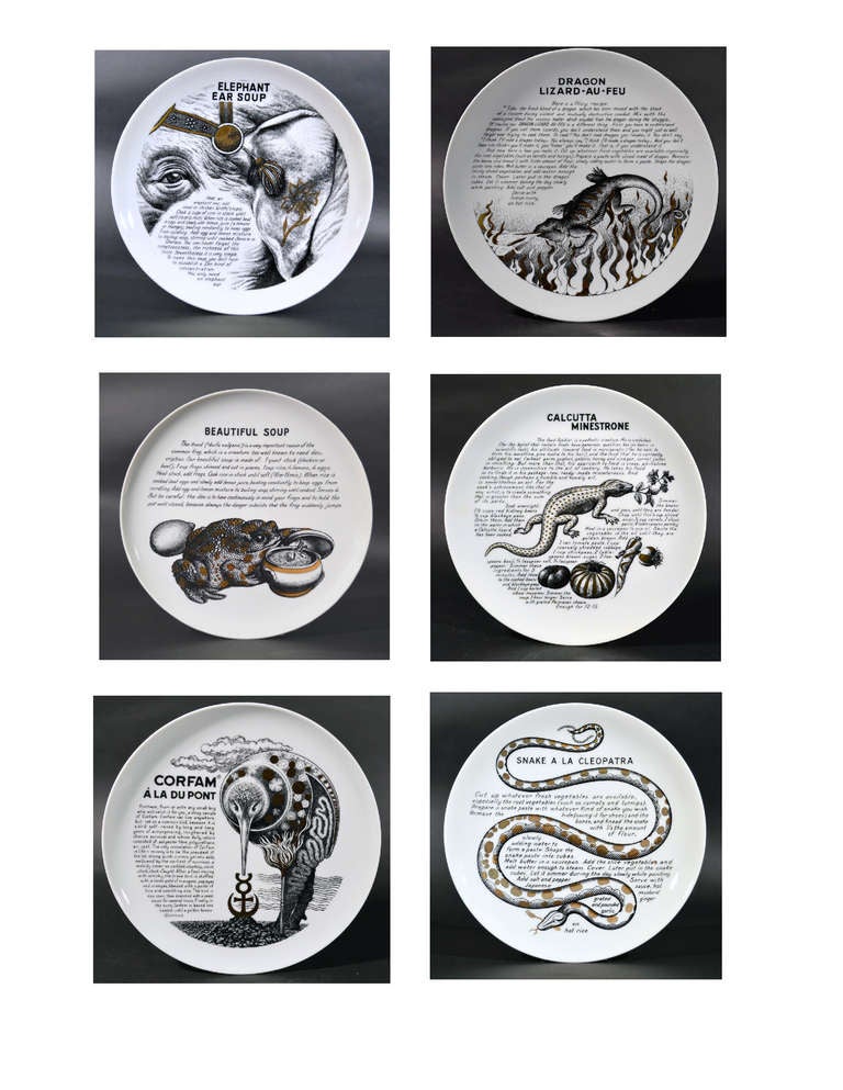 A Set of Six Piero Fornasetti Whimsical Recipe Plates