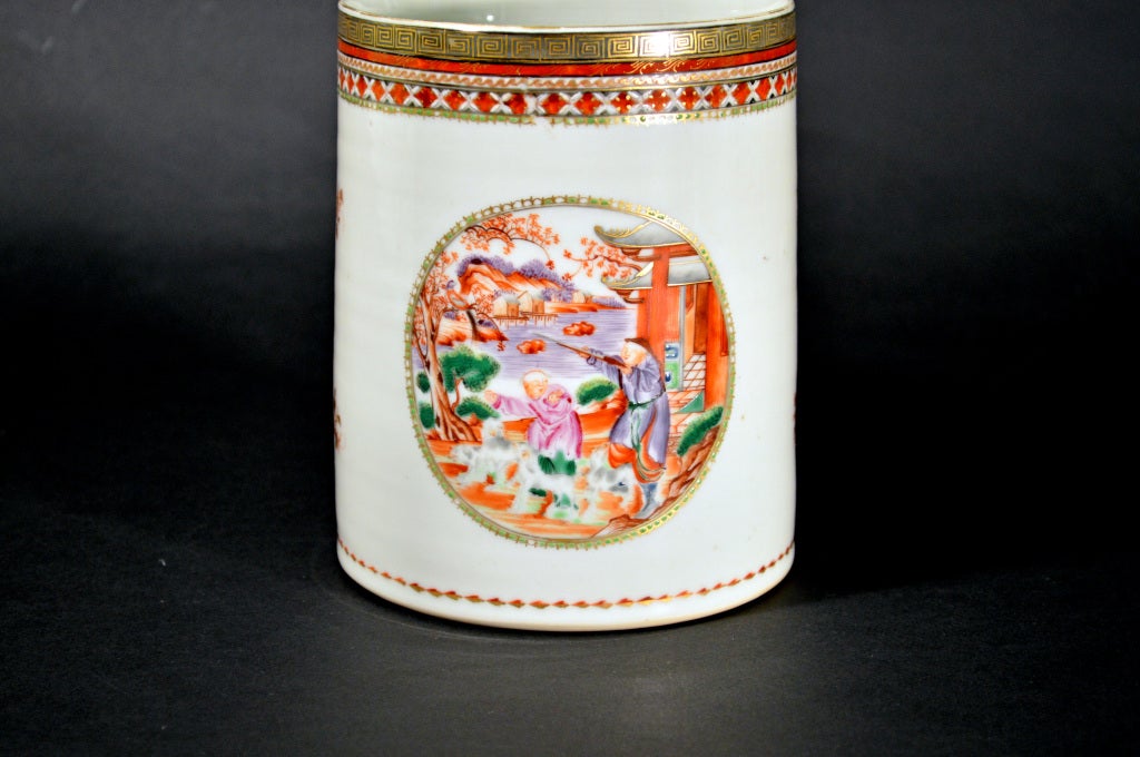 18th Century and Earlier A Chinese Export Porcelain Hunting Tankard