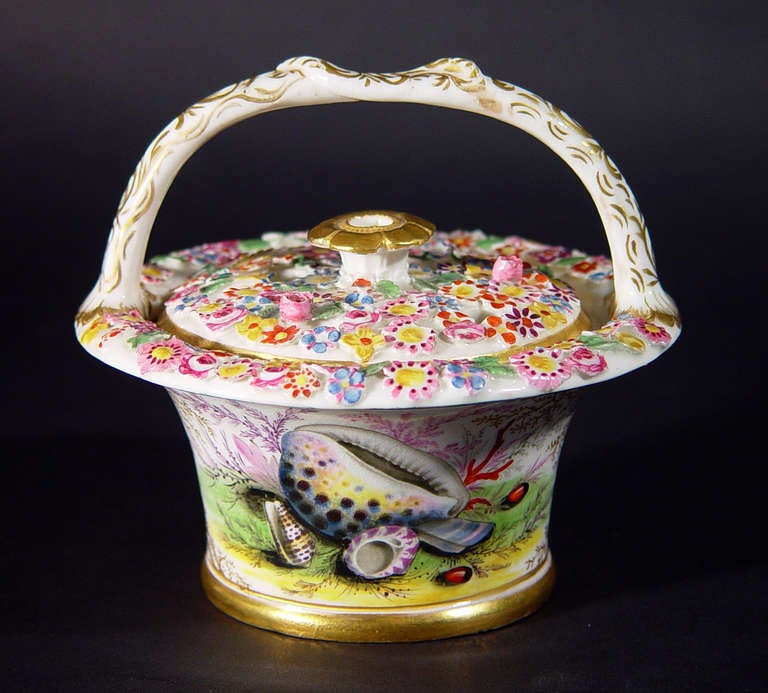 A Chamberlain Worcester Porcelain Basket Decorated with Sea Shells