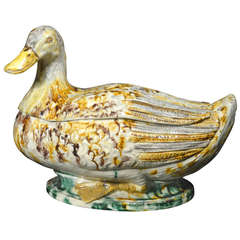Antique Portuguese Creamware Pottery Lifesize Model of a Duck, Real Fabrica da Louca