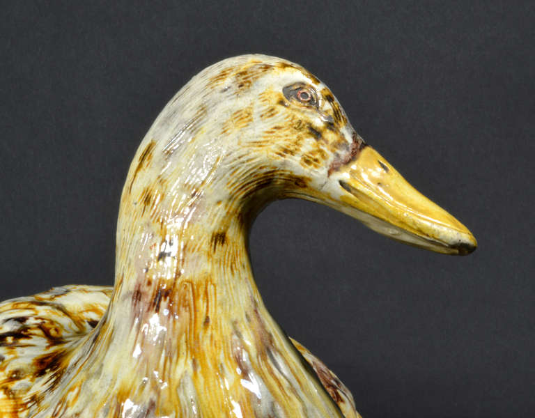 19th Century Portuguese Creamware Pottery Lifesize Model of a Duck, Real Fabrica da Louca