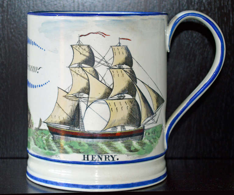 British Rare Painted Creamware Mug of the Henry