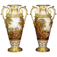A Pair of Massive Topographical Porcelain Vases