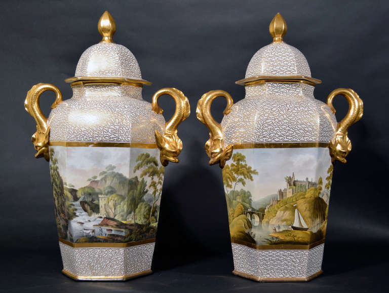 A Pair of Large Chamberlain's Worcester Porcelain Urns & Covers