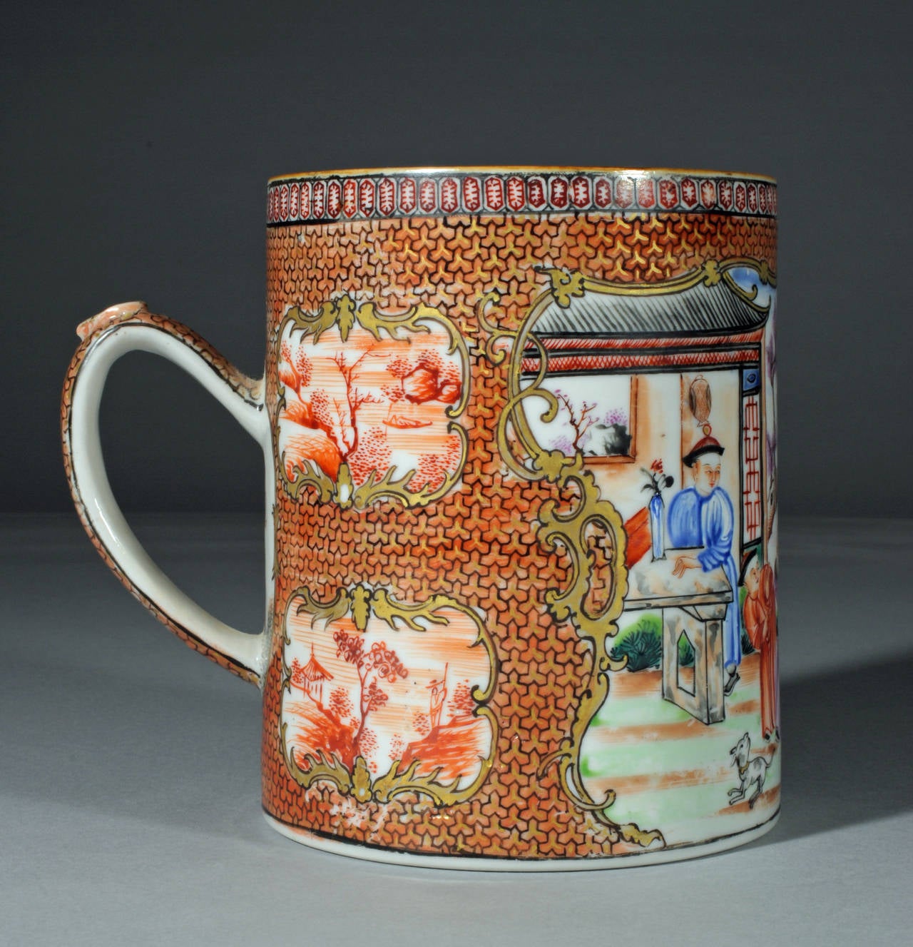 Chinese Export Porcelain Mandarin Tankard In Excellent Condition In Downingtown, PA