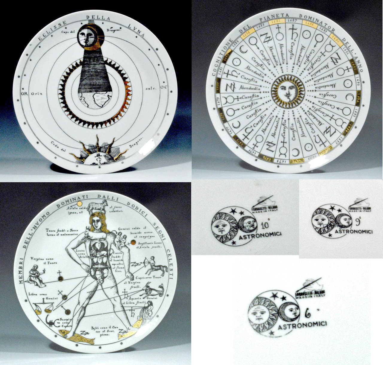 Three Rare  Piero Fornasetti Astronomici Porcelain Plates In Excellent Condition In Downingtown, PA