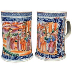 A Pair of Very Large Chinese Export Mandarin Tankards
