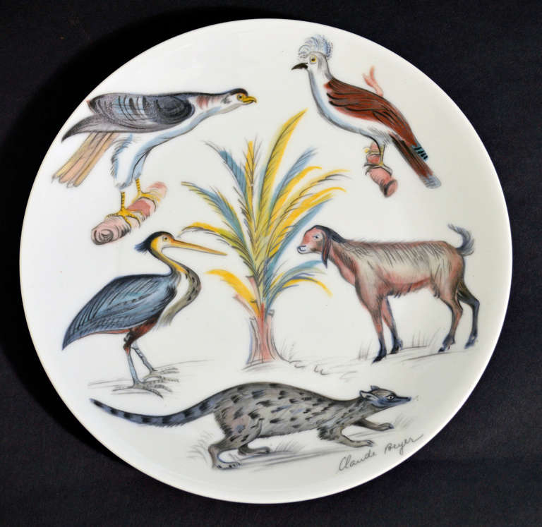 Mid-Century Modern Set of Six Vintage, Limoges CH Field Haviland, Earthly Paradise Plates