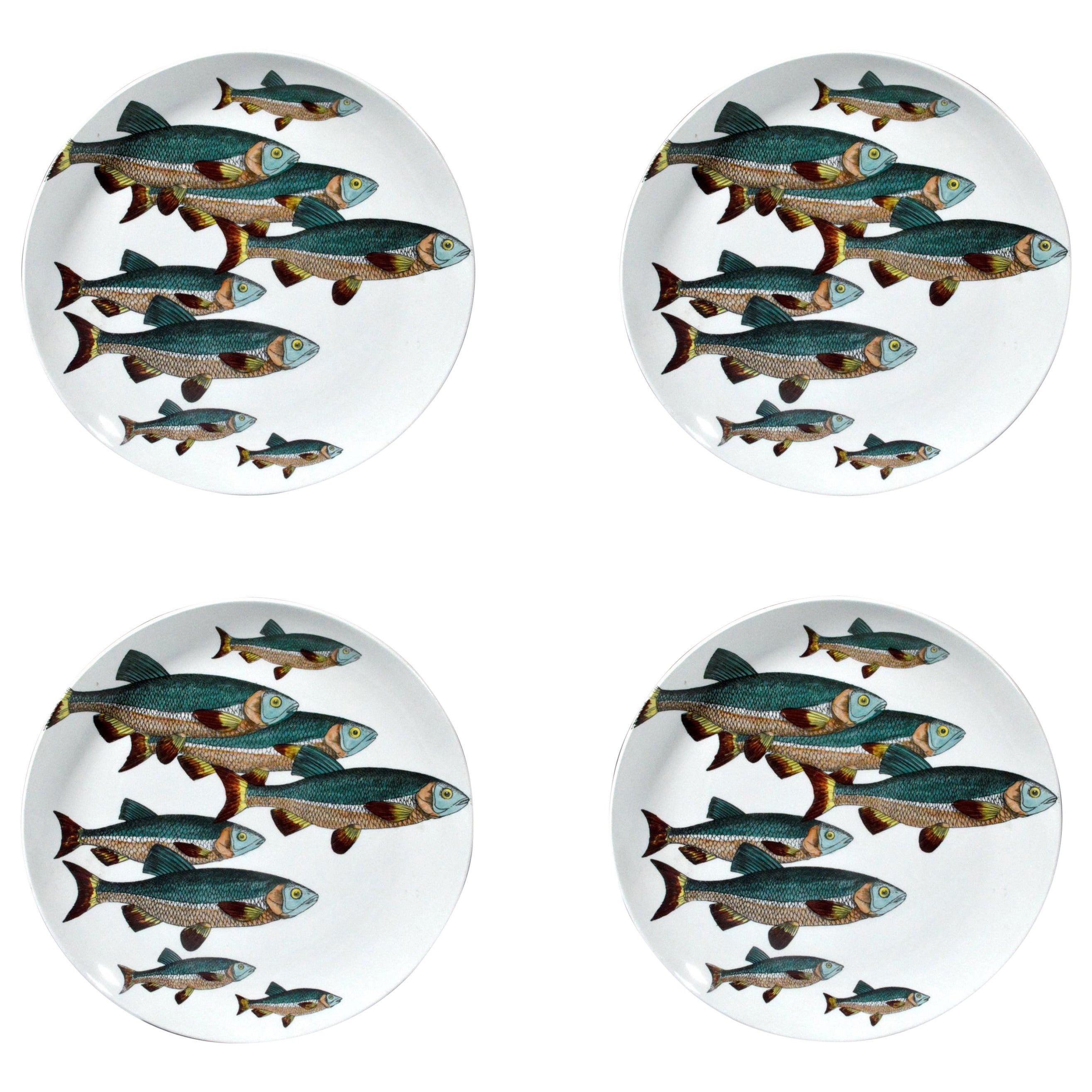 Set of Four Piero Fornasetti Pesci (Fish) Pattern Plates