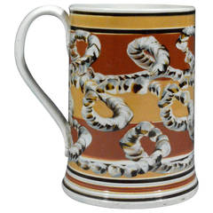 Large English Pottery Earthworm Mocha Tankard