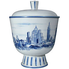 Large Rorstrand Stoneware Vase with a Skyline Scene of Manhattan, New York
