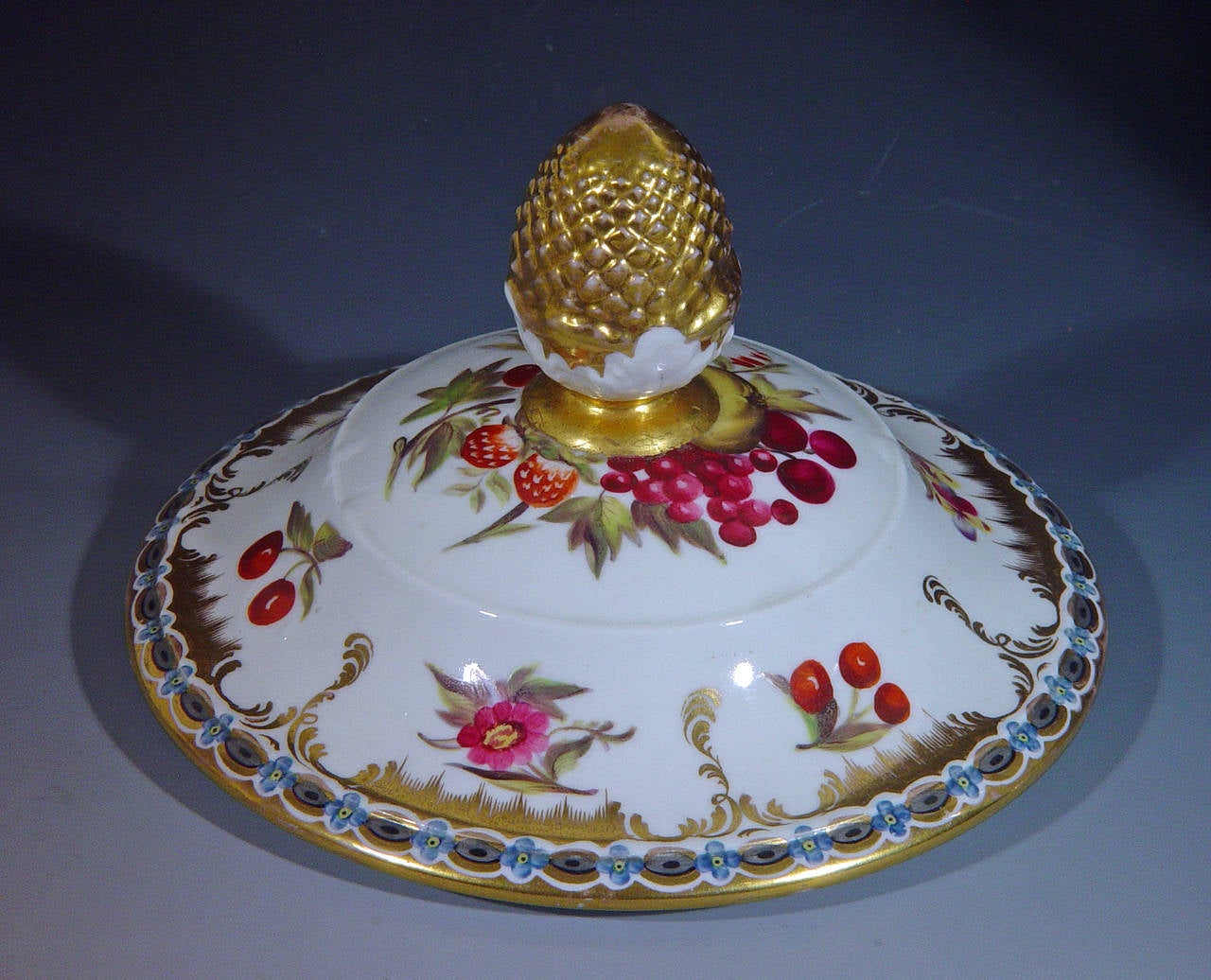 Coalport Porcelain Botanical Fruit Cooler and Cover In Good Condition In Downingtown, PA