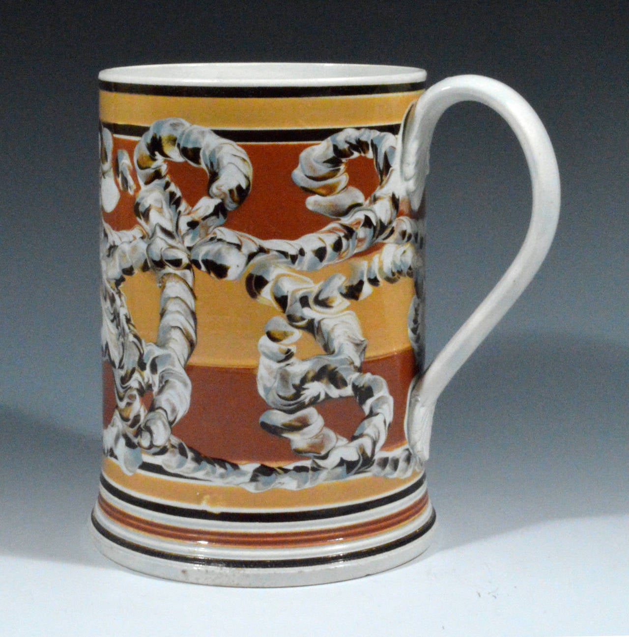 Large English Pottery Earthworm Mocha Tankard