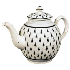 Pearlware Pottery Large Teapot with Ermine Decoration