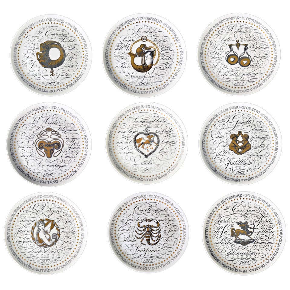 Set of Nine Piero Fornasetti Zodiac Plates