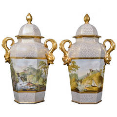 Used Pair of Large Chamberlain's Worcester Porcelain Urns and Covers