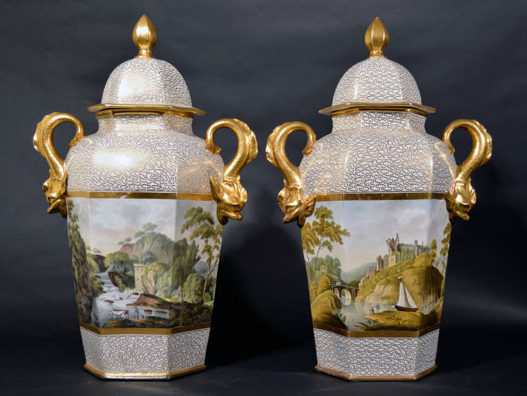 Pair of Large Chamberlain's Worcester Porcelain Urns and Covers