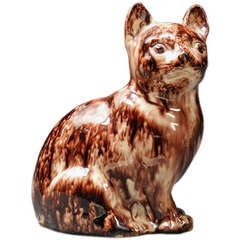 Antique A Staffordshire Tortoise-shell Creamware Model of a Cat