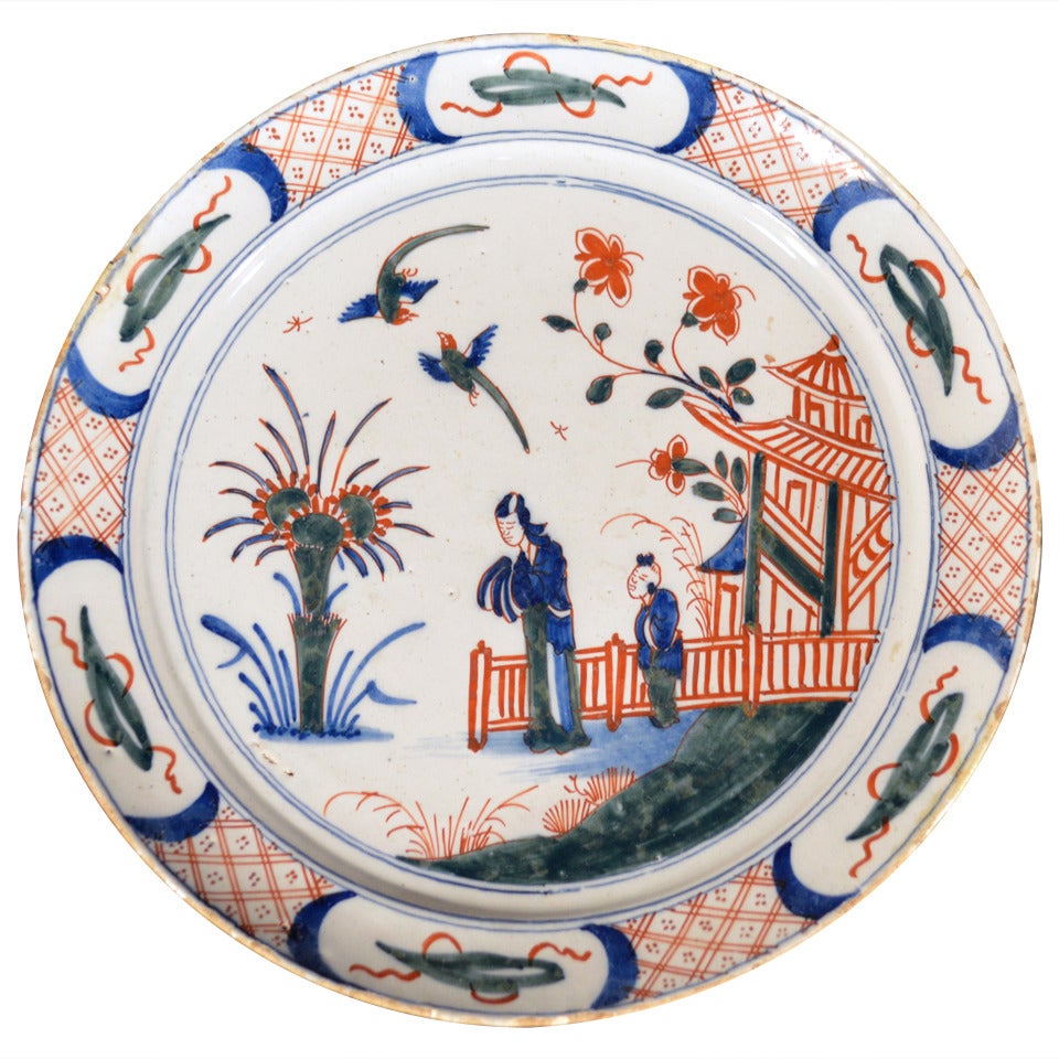 Dutch Delft Polychrome Chinoiserie Plate