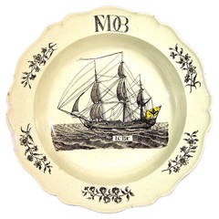 Wedgwood Creamware Soup Plate with German Ship Decoration. 9