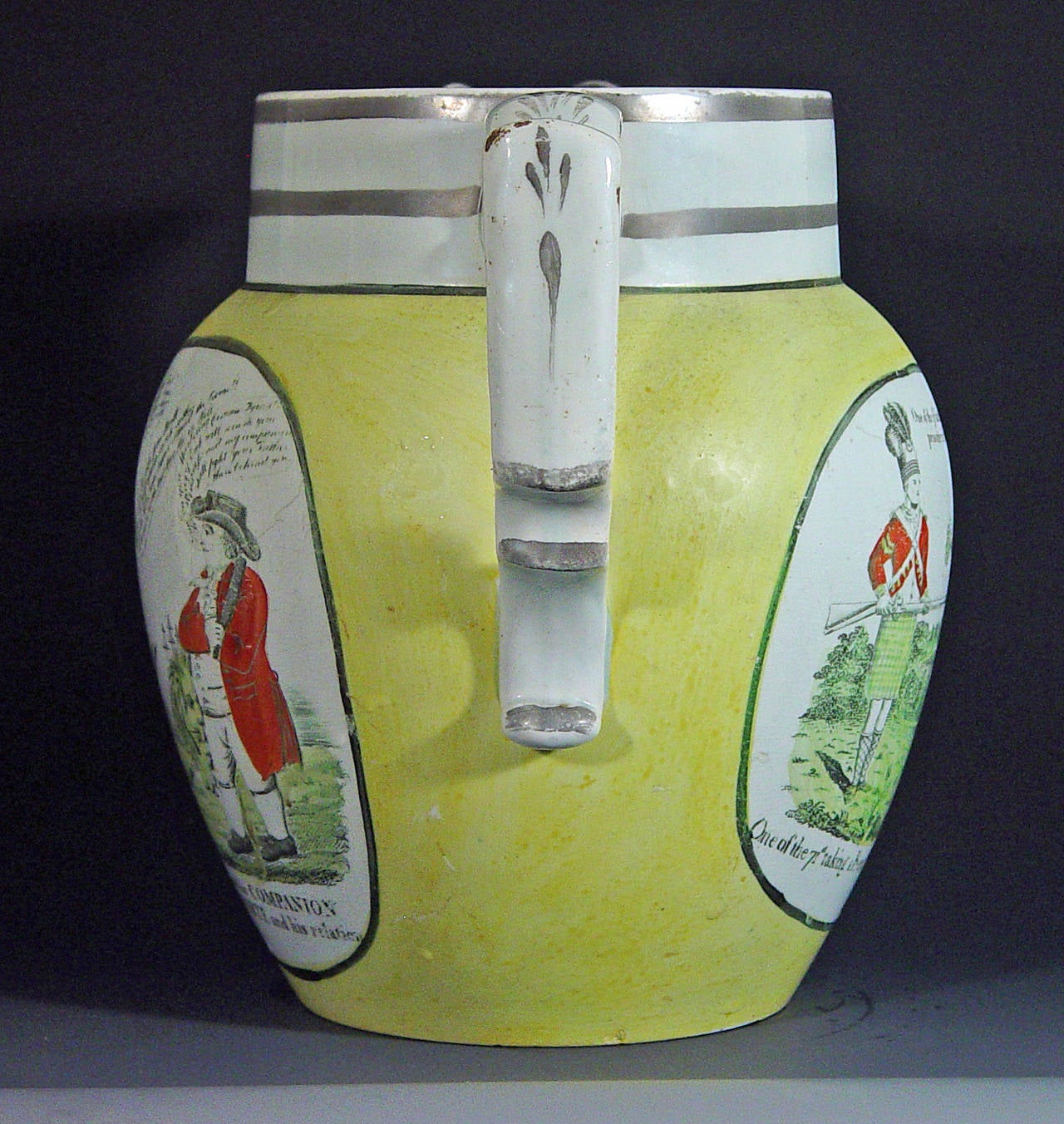 19th Century English Documentary Pearlware Yellow-Ware Napoleonic Jug, Dated 1813