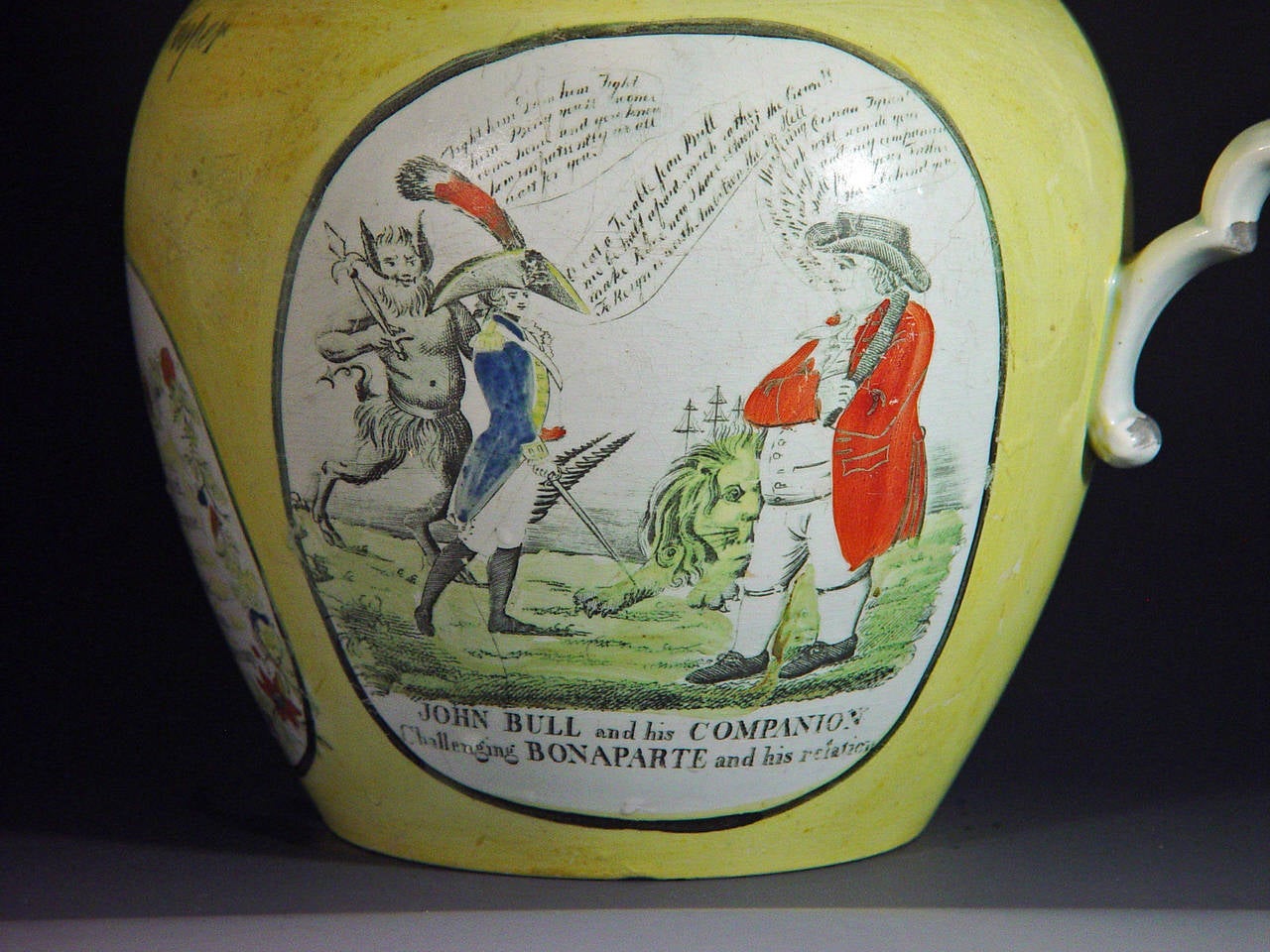 Regency English Documentary Pearlware Yellow-Ware Napoleonic Jug, Dated 1813