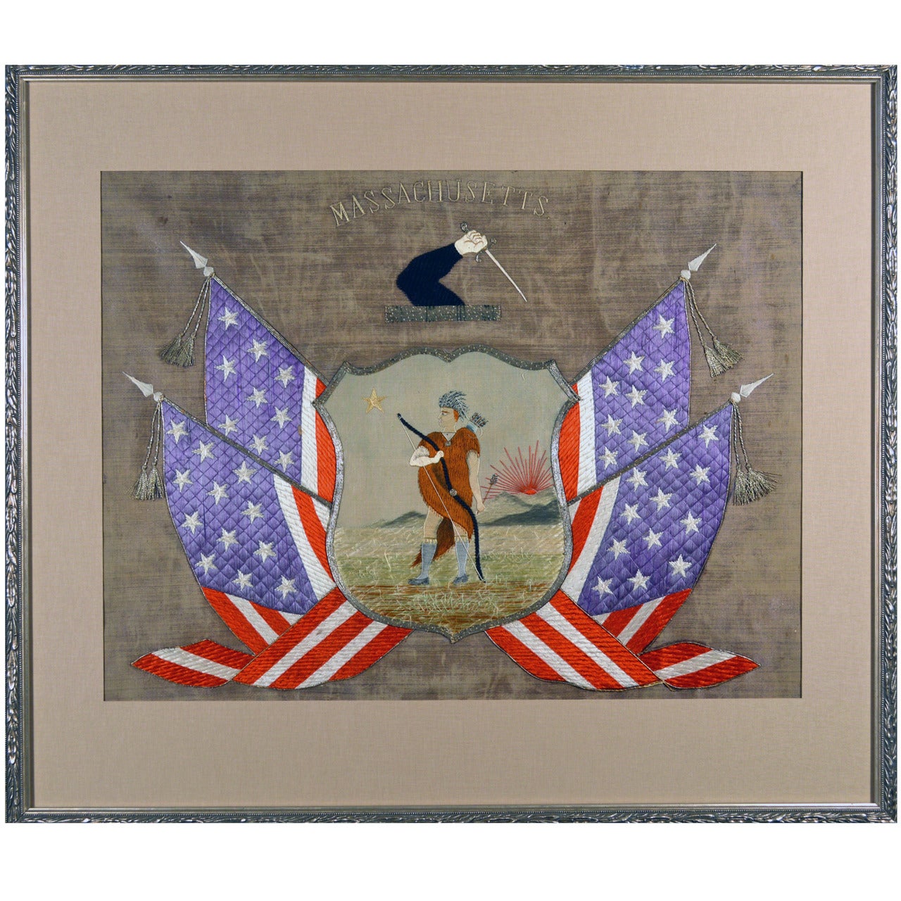 A Japanese Silkwork of the Massachusetts State Arms, American-market.