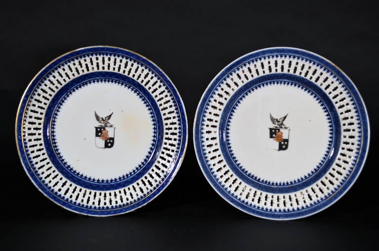 Pair of Chinese Export Armorial Small Plates Arms of Newman