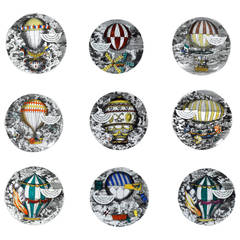 Piero Fornasetti Porcelain Plates with the Mongolfiere (Hot Air) Design