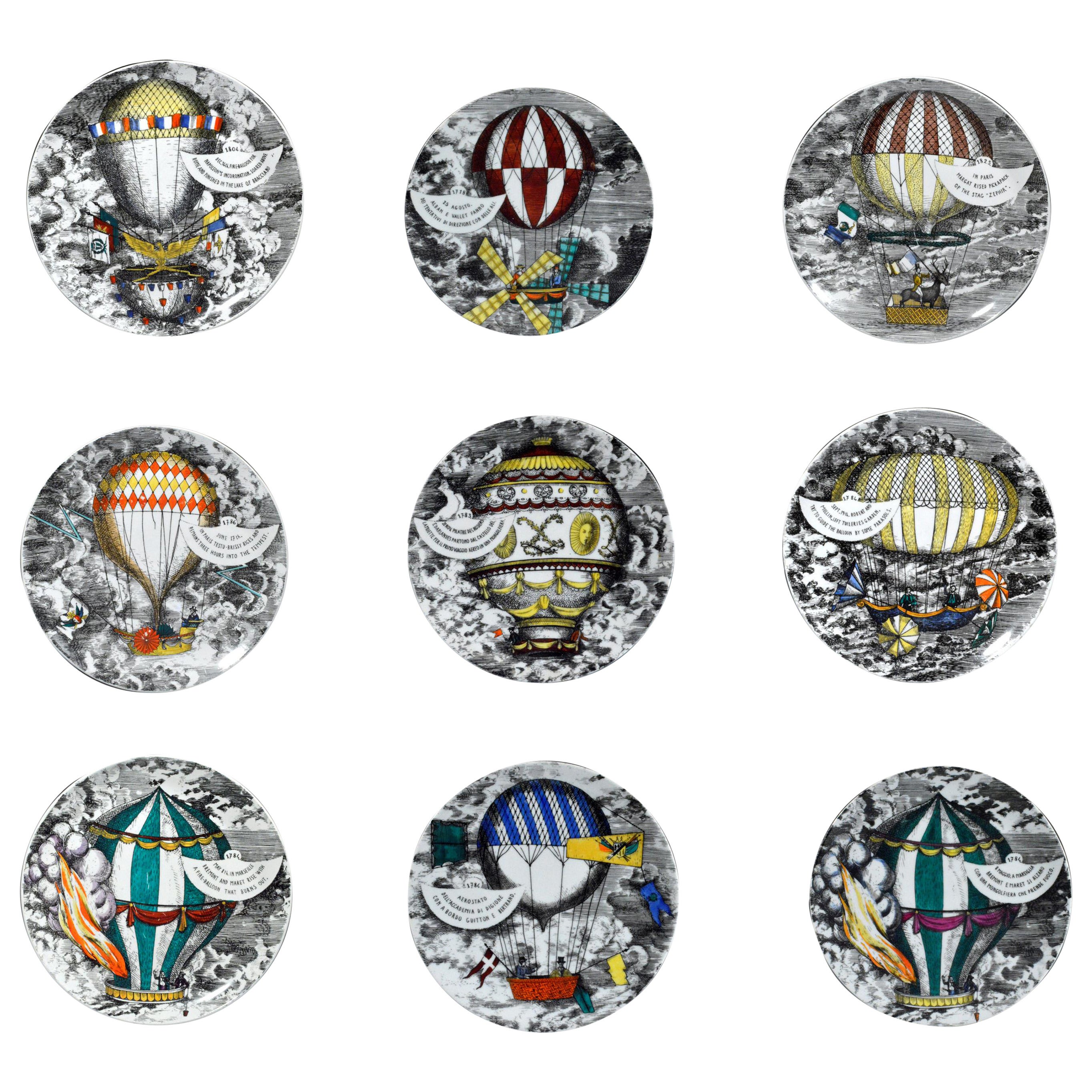 Piero Fornasetti Porcelain Plates with the Mongolfiere (Hot Air) Design