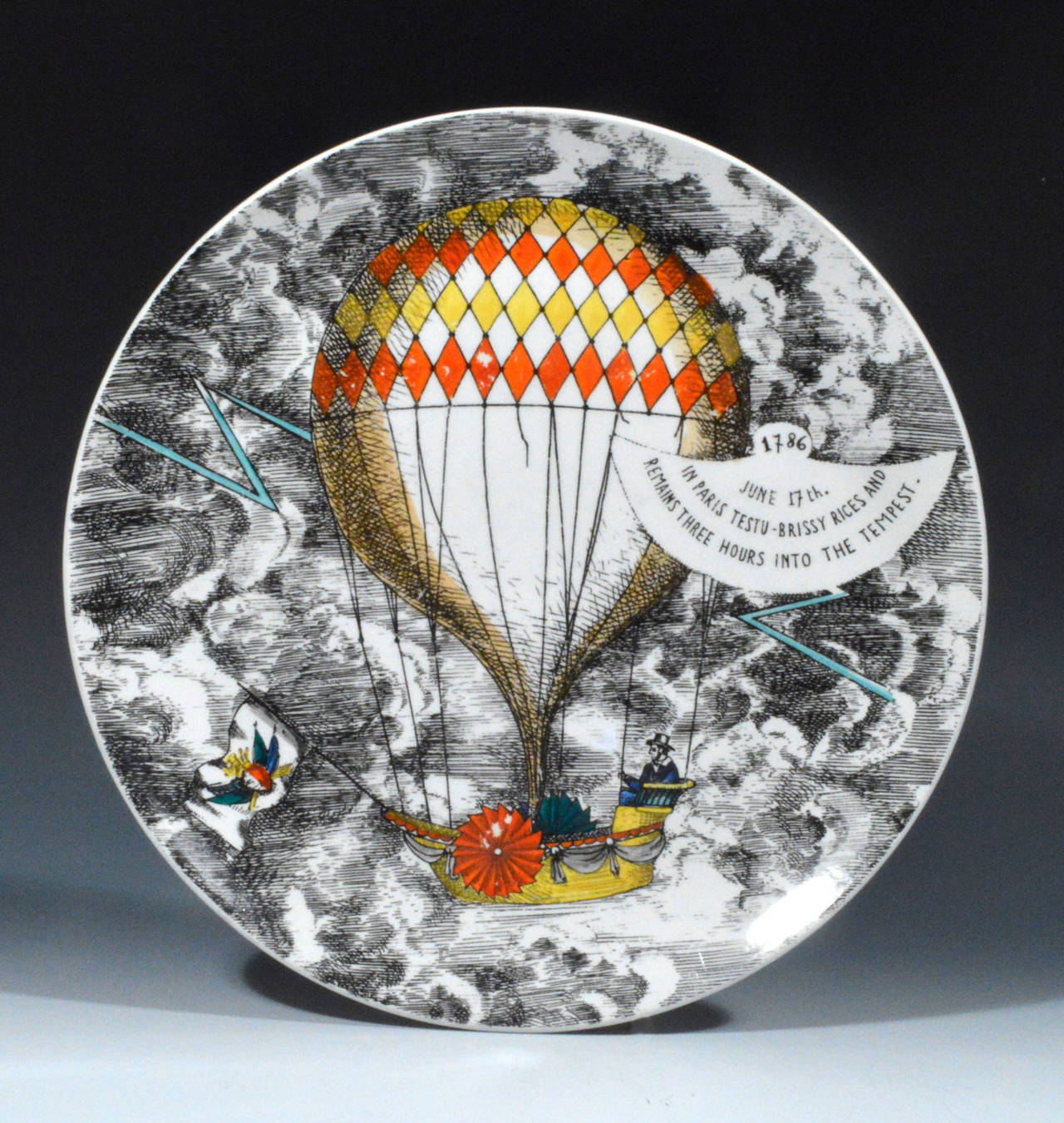 Piero Fornasetti Porcelain Plates with the Mongolfiere (Hot Air) Design 1