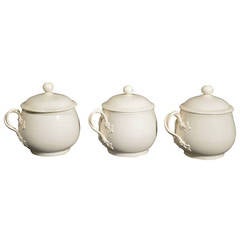 Antique English Creamware Pot-de-Creme Pots, 18th-century.