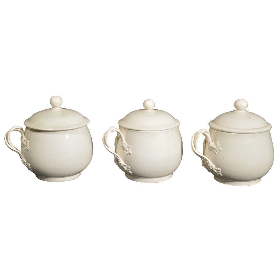 English Creamware Pot-de-Creme Pots, 18th-century.