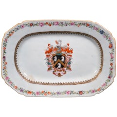 Antique Chinese Export Porcelain Armorial Dish with the Coat of Arms of Skinner
