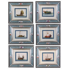 China Trade Watercolors of Junks and Sampans on Pith Paperer-a Set of six.