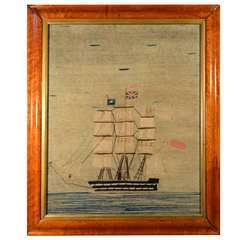An Unusual British Sailor's Woolwork Picture of a Ship.