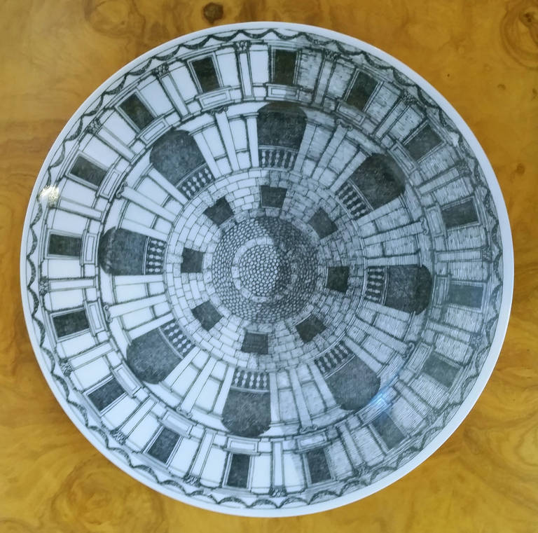 Italian Set of Six Piero Fornasetti Cortili Porcelain Plates.