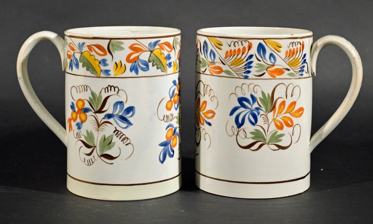 A Pair of English Prattware Pearlware Tankards,