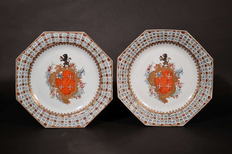 The octagonal plate with a colourful polychrome diaper pattern border is painted with the coat of arms of Sir Richard Chase, Sheriff of Essex in 1744, who was a wealthy ironmonger of Gracechurch Street in London.

Reference: The Choice of the
