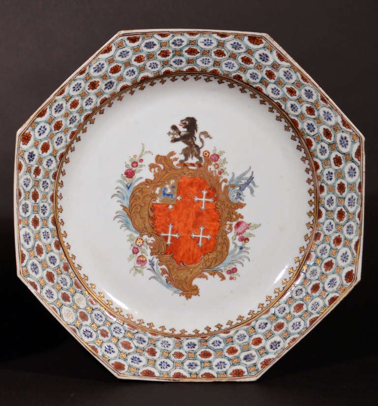George II A Pair of Chinese Export Porcelain Armorial Plates, The Coat of Arms of Chase