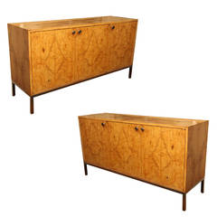 Pair of Olive Burl Wood Cabinets, Pace Collection, Attributed to Leon Rosen