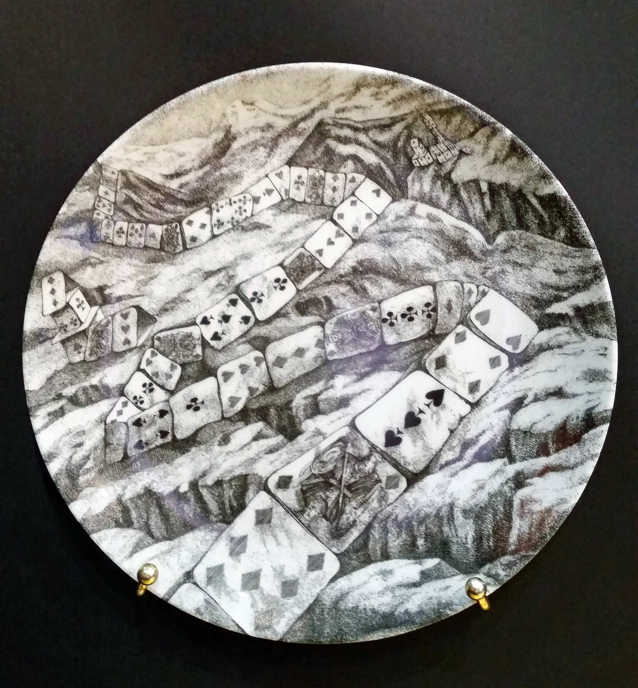A  Set of Twelve Vintage Piero Fornasetti Plates in Citta di Carde Pattern. In Excellent Condition In Downingtown, PA