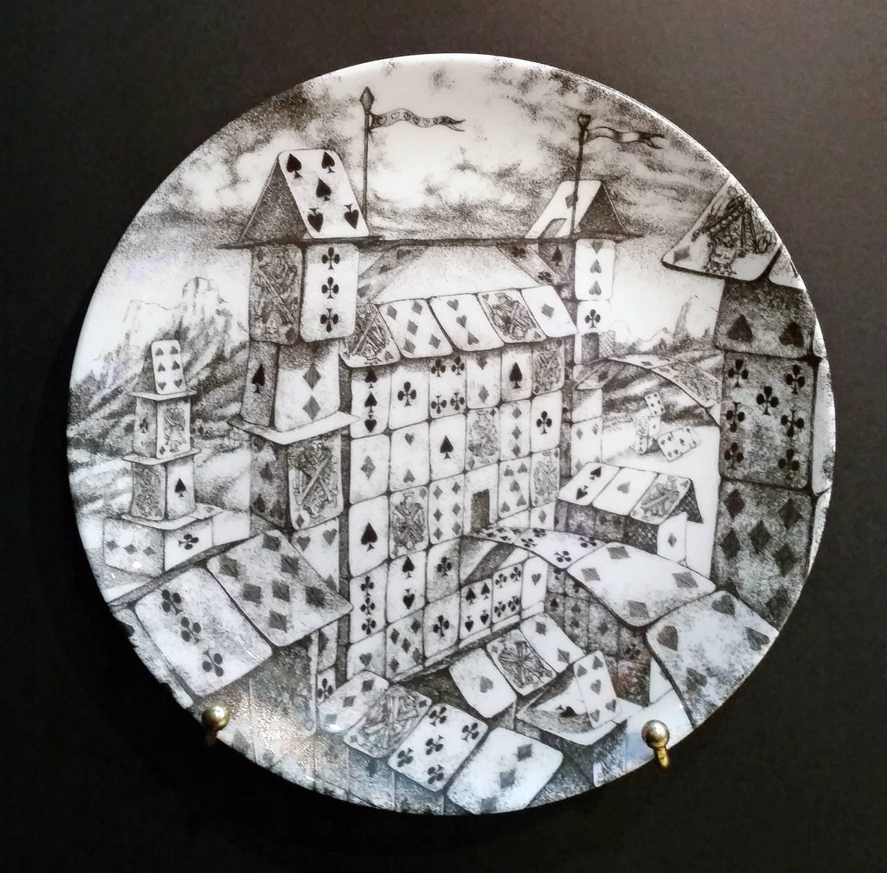 20th Century A  Set of Twelve Vintage Piero Fornasetti Plates in Citta di Carde Pattern.