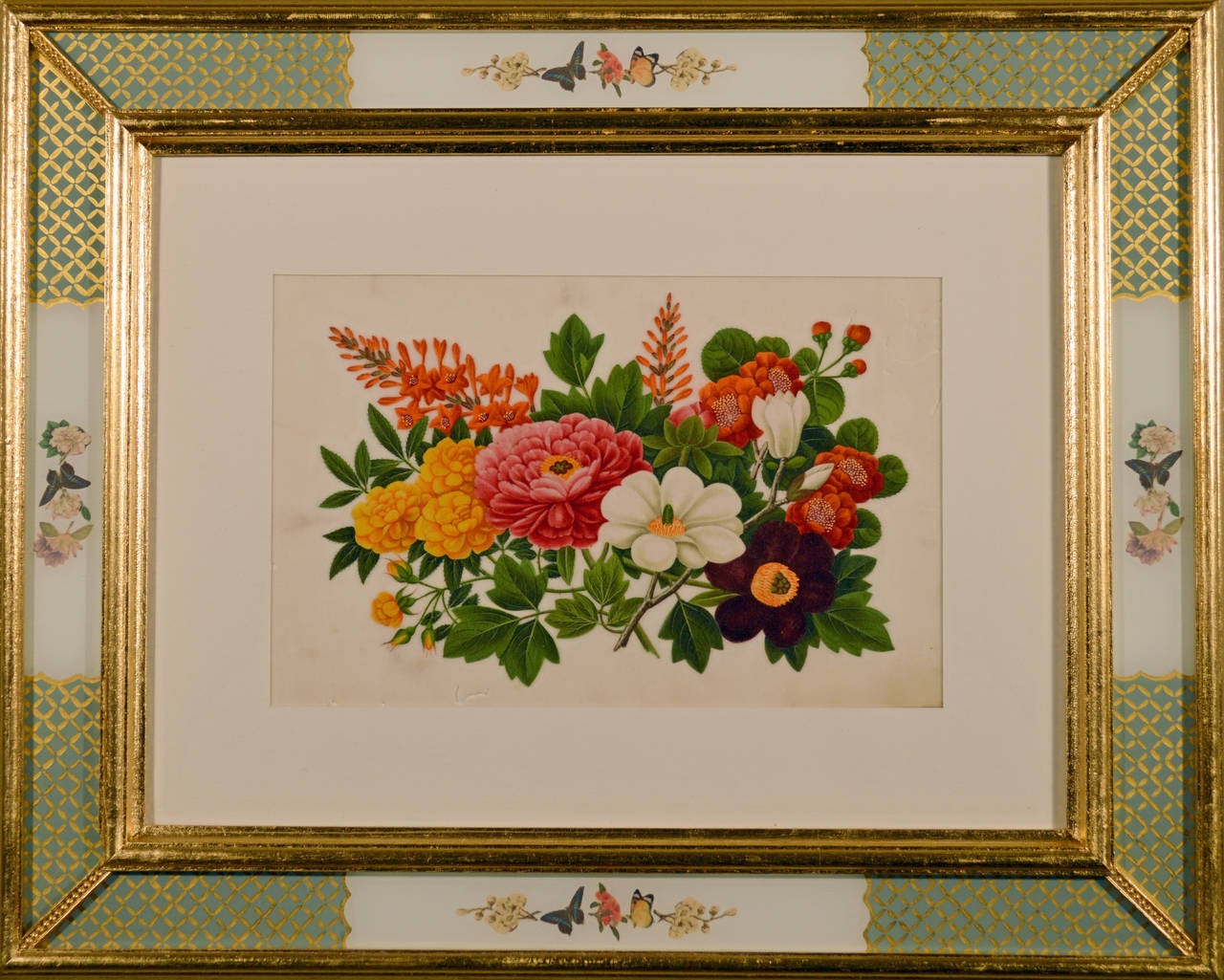 A Set of Eight China Trade Botanical Watercolour Framed Paintings In Good Condition In Downingtown, PA