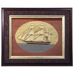 Antique British Sailor's Woolwork Woolie Picture of a Ship
